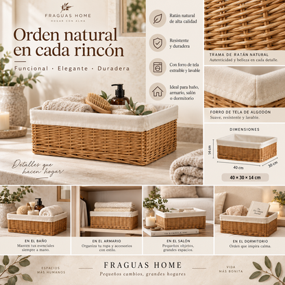 Cesta organizadora de ratán Fraguas Home con beneficios y medidas