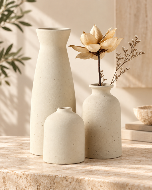 Set Bone Beige de tres jarrones de Fraguas Home