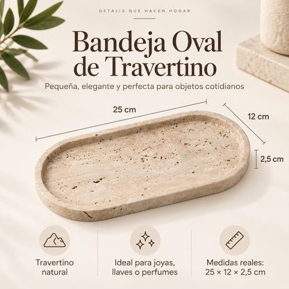 Bandeja oval de travertino Fraguas Home de 25 x 12 cm
