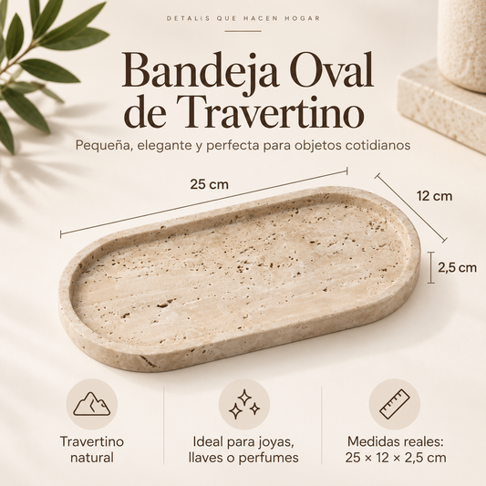 Bandeja oval de travertino Fraguas Home de 25 x 12 cm
